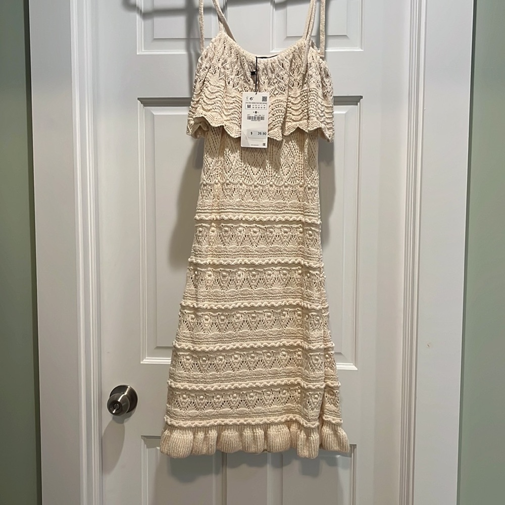 Zara Ruffle Knit Crochet Mini Dress